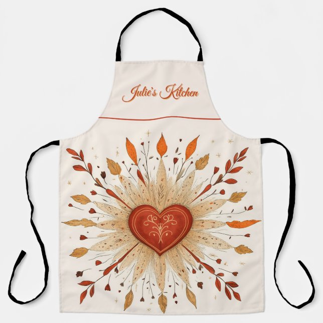 Boho Autumnal Heart Illustration Apron (Front)