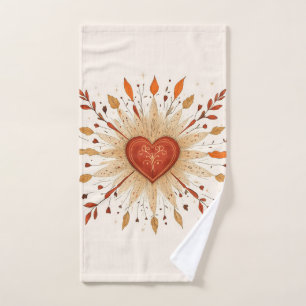 Boho Autumnal Heart Illustration Hand Towel