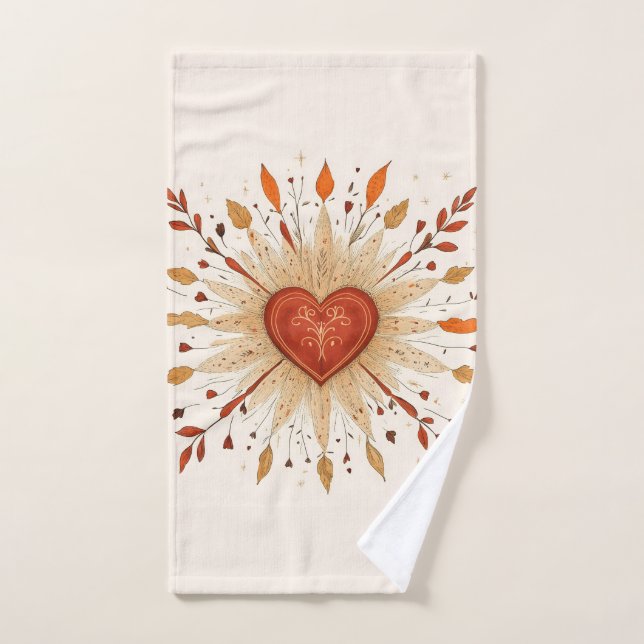 Boho Autumnal Heart Illustration Hand Towel (Hand Towel)