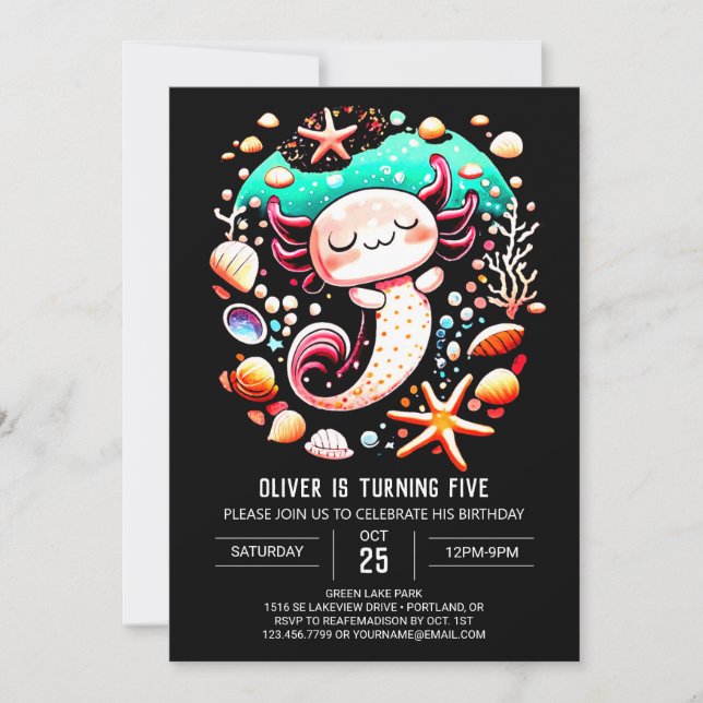 Boho Axolotl Enchanted Birthday Invitation (Front)