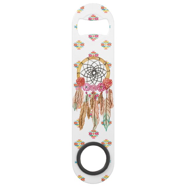 Boho Aztec Watercolor Native American Dreamcatcher (Back)
