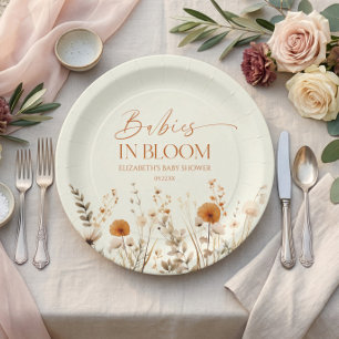 Boho Babies In Bloom Wildflower Twins Baby Shower Paper Plate