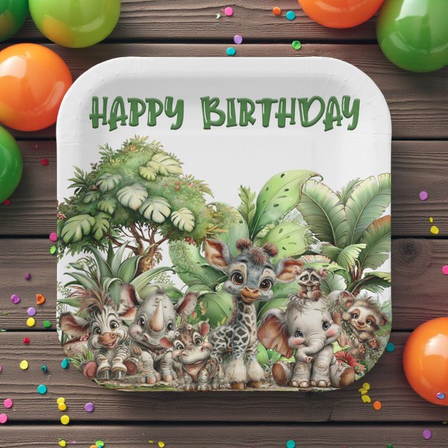 Boho Baby Animal Safari Birthday Paper Plate (Creator Uploaded)