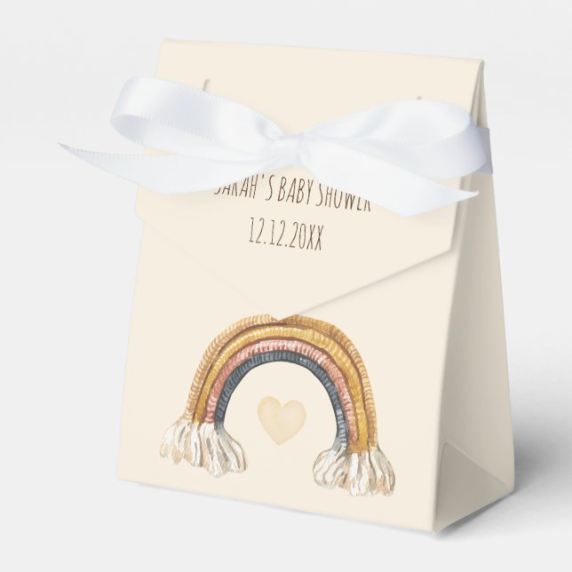 Boho Baby Beige Watercolor Rainbow Favour Box (Front Side)