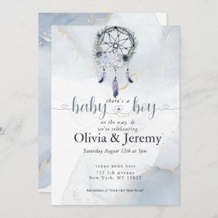 BOHO Baby Boy Dusty Blue Dreamcatcher Invitation