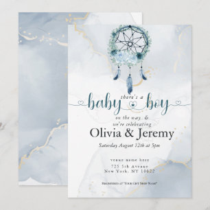 BOHO Baby BoyTeal and Dusty Blue Dreamcatcher Invitation