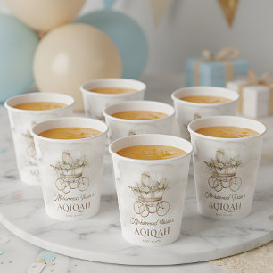 Boho Baby Carriage Aqiqah Unisex Muslim Newborn Paper Cups
