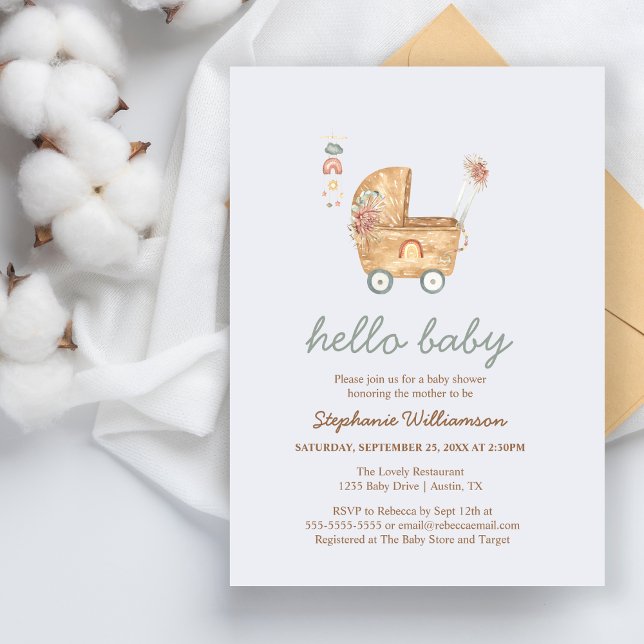 Boho Baby Carriage Baby Shower  Invitation (Creator Uploaded)