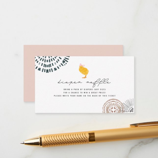 Boho Baby Chick Pink Diaper Raffle Enclosure Card (Front/Back In Situ)