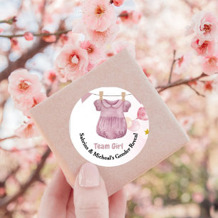 Boho  Baby Clotheline Gender Reveal Team Girl Classic Round Sticker