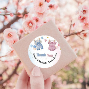 Boho  Baby Clotheline Gender Reveal Thank you Classic Round Sticker