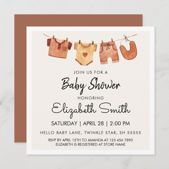 Boho Baby Clothes Baby Shower  Invitation (Front/Back)