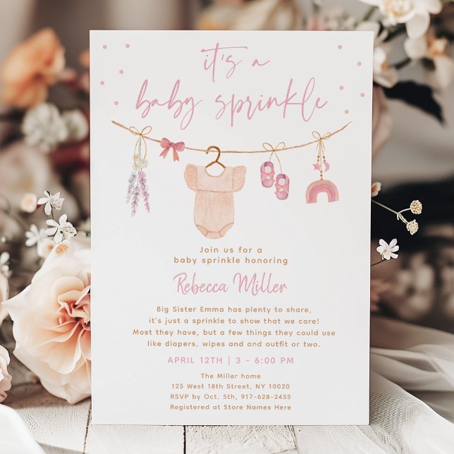 Boho Baby Clothes Blush Pink Sprinkle Invitation (Creator Uploaded)