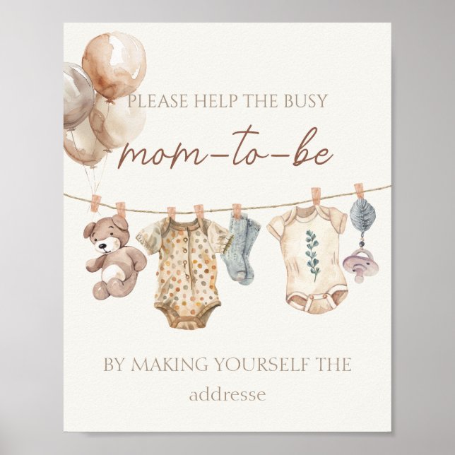 Boho Baby Clothes Busy Mum-to-Be Address Poster (Front)