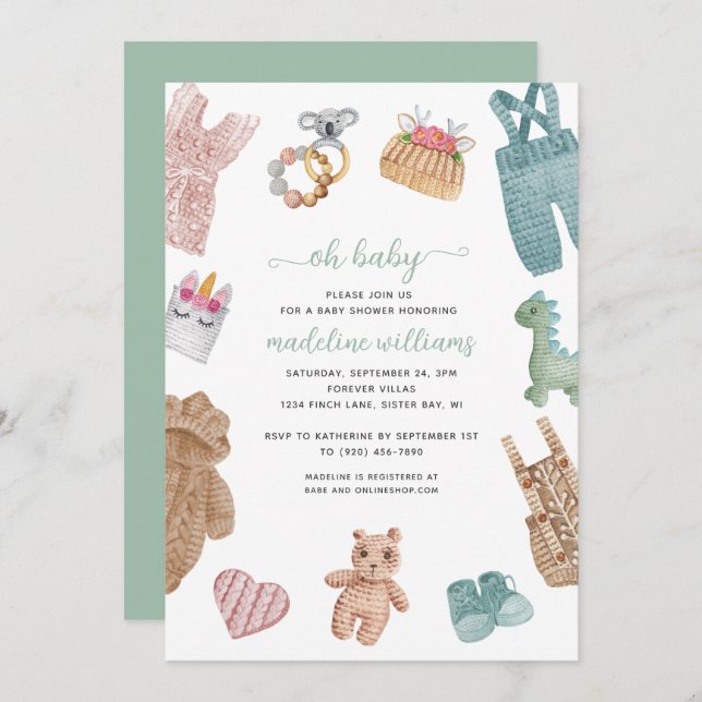 BOHO Baby Clothes Gender Neutral Oh Baby Shower  I Invitation (Front/Back)