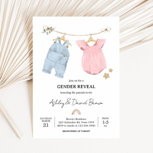 Boho Baby Clothes Gender Reveal Invitation