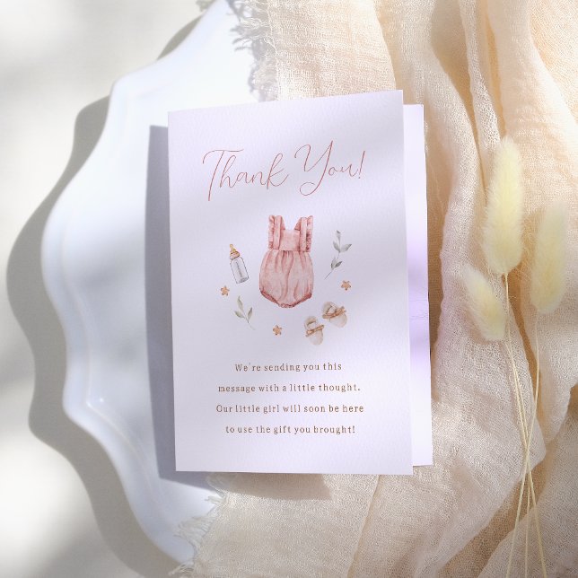 Boho Baby Clothes Girl Gender Reveal Thank You Card (Creator Uploaded)