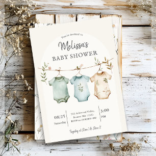 Boho Baby Clothes on a Line Baby Shower  Invitation