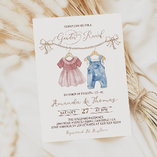 Boho Baby Clothes Pink Blue Gender Reveal Invitation