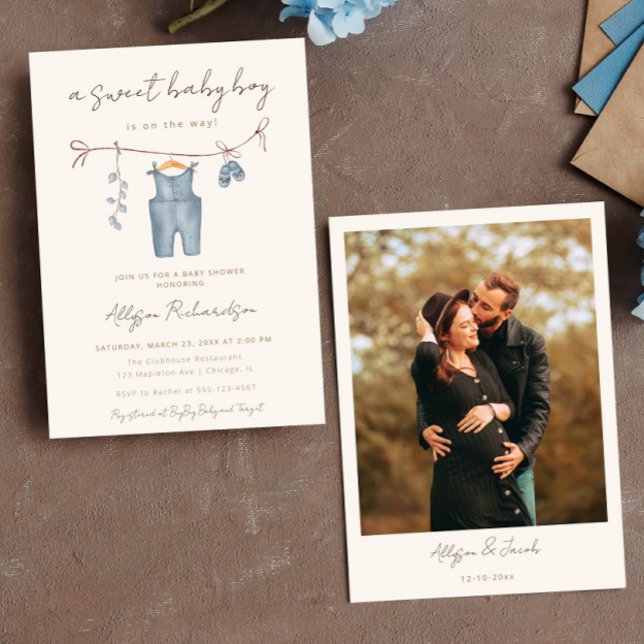 Boho baby clothes sweet baby boy baby shower invitation (Creator Uploaded)