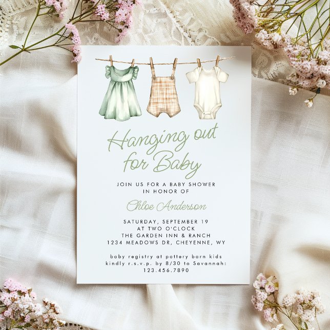 Boho Baby Clothesline Gender Neutral Baby Shower Invitation (Creator Uploaded)