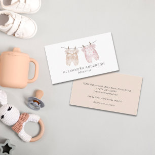 Boho Baby Clothing Watercolor Babysitter Business Card