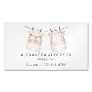 Boho Baby Clothing Watercolor Babysitter Magnetic Business Card