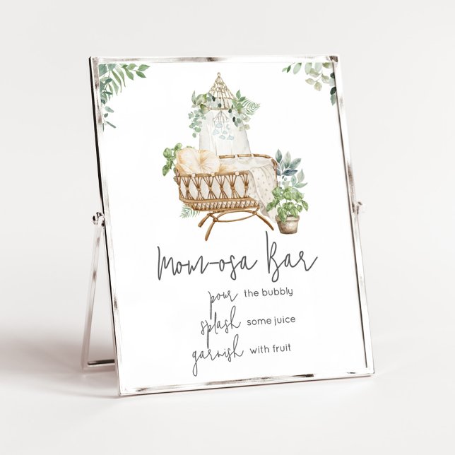 Boho Baby Crib Baby Shower Mum Osa Bar Poster (Baby Crib Boho Baby Shower Mom Osa Bar Sign)