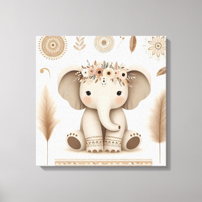 Boho Baby Elephant Mandala Wall Art | Cute Animal  (Front)