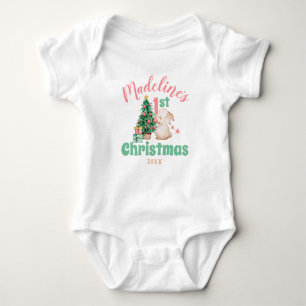 Boho Baby First Christmas with Name Rabbit Tree Baby Bodysuit