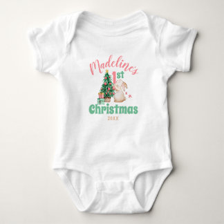 Boho Baby First Christmas with Name Rabbit Tree  Baby Bodysuit