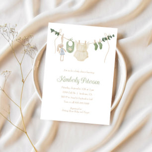 Boho Baby Girl Clothes Line Baby Shower  Invitation