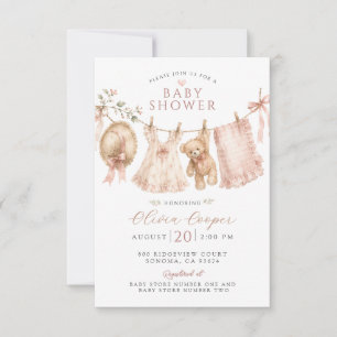 Boho Baby Girl Clothesline Blush Pink Baby Shower Invitation