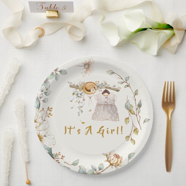 Boho Baby Girl Dress Outfit Paper Plate (Wedding)