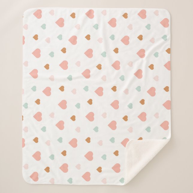 Boho baby girl pastel love hearts sherpa blanket (Front)