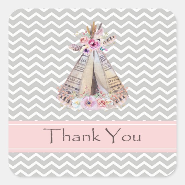 Boho Baby Girl Shower Thank You Stickers (Front)