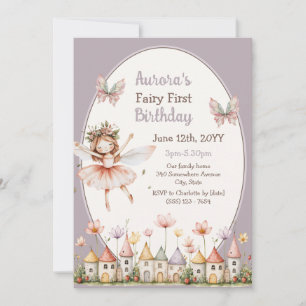 Boho Baby Girl Whimsical Fairy First birthday Invitation