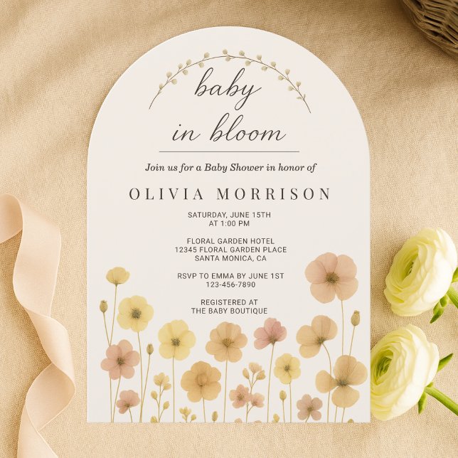 Boho Baby In Bloom Beige Floral Baby Shower  Invitation (Creator Uploaded)