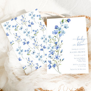 Boho Baby In Bloom Blue Wildflower Baby Shower Invitation