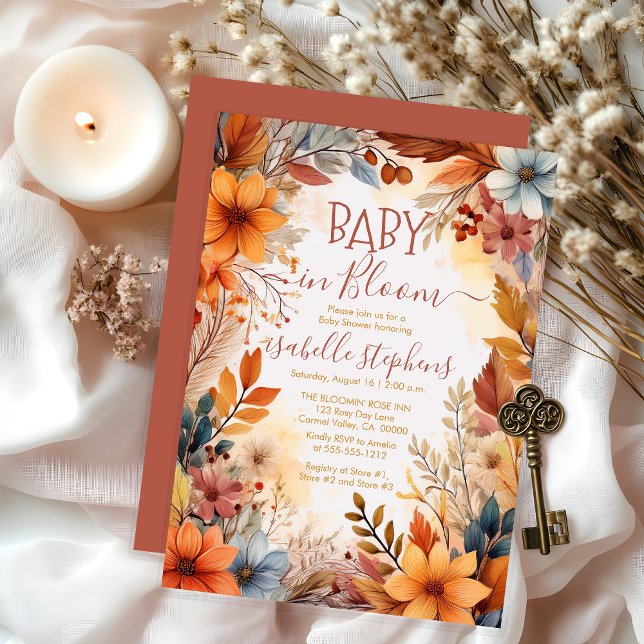 Boho Baby in Bloom Fall Floral Frame Baby Shower Invitation (Boho Baby in Bloom Fall Floral Frame Baby Shower Invitation - Dusky Rose - Print | Digital Download)