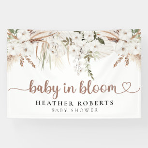 Boho Baby In Bloom Heart Script Baby Shower Banner