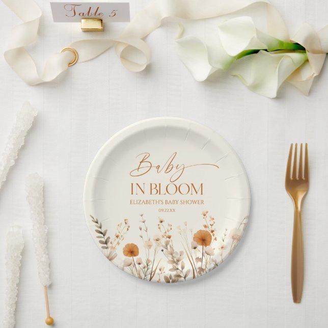 Boho Baby In Bloom Wildflower Baby Shower Paper Plate (Wedding)