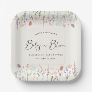 Boho Baby in Bloom Wildflower Cream Baby Shower Paper Plate