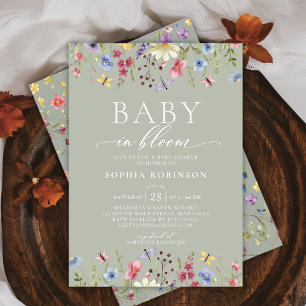 Boho Baby in Bloom Wildflower Green Baby Shower Invitation