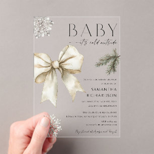 Boho Baby it's cold outside coquette bow shower Acrylic Invitations