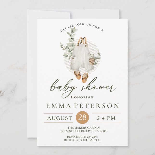 Boho Baby Little Romper Baby Shower Invitation  (Front)