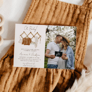 Boho Baby Neutral Shower Couple Photo Invitation