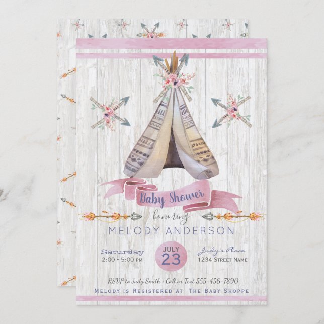 Boho  Baby Pink Girl Baby Shower Invitation (Front/Back)
