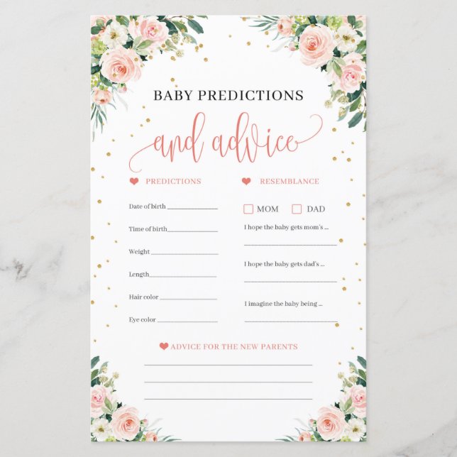 Boho baby predictions and advice game card blush (Front)