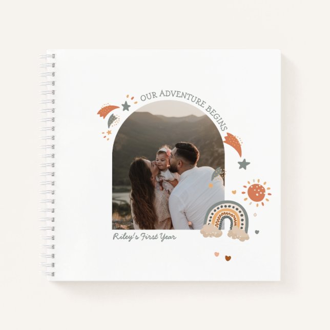 Boho Baby Rainbow First Year Memories & Milestones Notebook (Front)